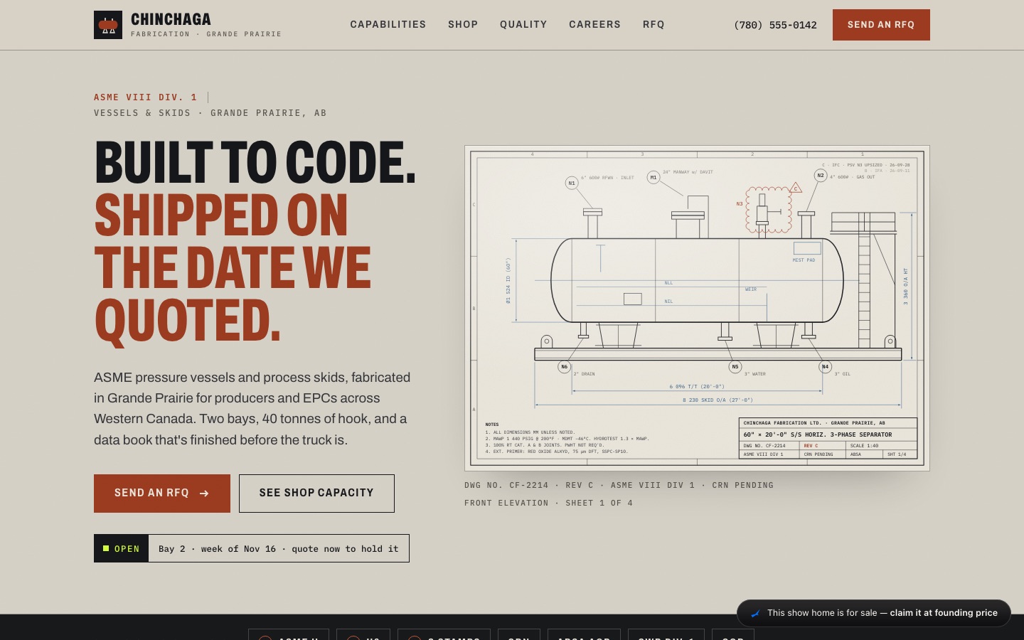 Chinchaga Fabrication: concept website by LaunchBird Websites for a fictional oil & gas firm