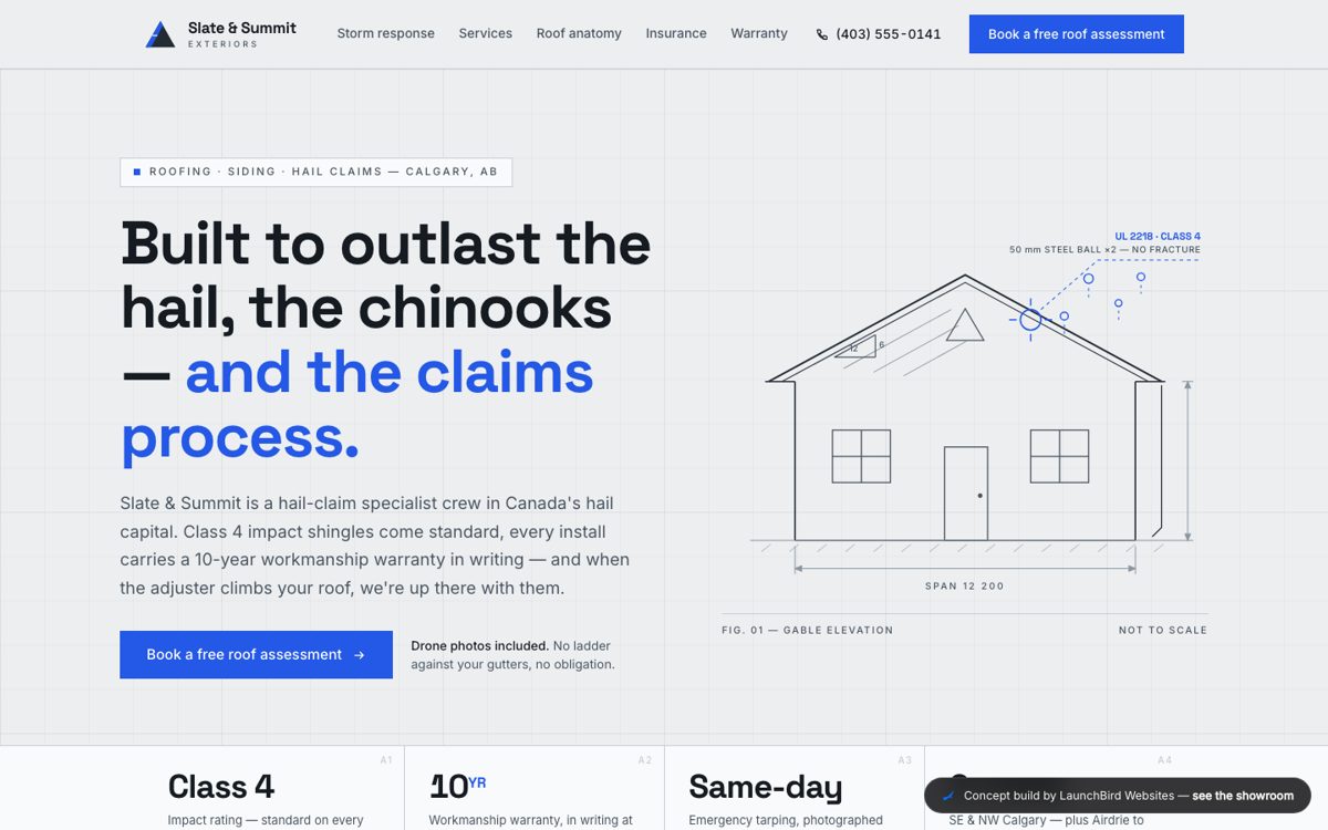 Slate & Summit Exteriors: concept website by LaunchBird Websites for a fictional contractors firm